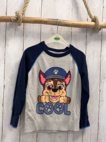Paw Patrol  Pullover  Gr. 122  grau blaue Ärmel Strick Pailetten-Chase 