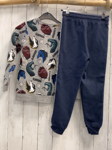2tlg Harry Potter  Pullover + Jogginghose  Gr. 122  grau blau Wappentiere Hogwarts Schrift 
