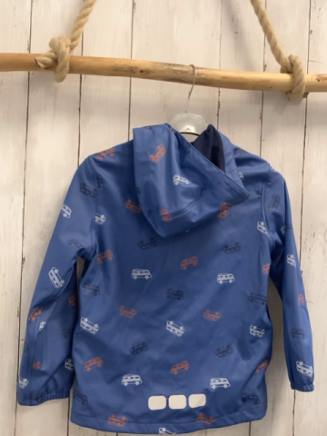 Regenjacke  Gr. 122  hellblau gummiert bunte Fahrzeuge 