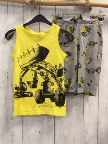 2tlg  Top + Shorts  Gr. 122  gelb grau Baufahrzeuge 