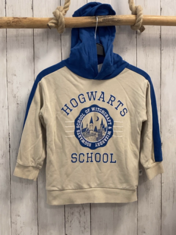   Pullover  Gr. 110  beige blau Kapuze Schrift Hogwarts 