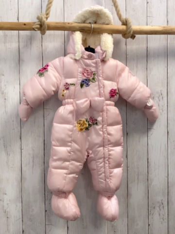 Monnalisa 3ltg Schneeoverall + Handschuhe + schuhe Gr. 68  rosa gestickte Blumen