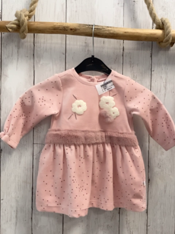 caramell Kleid Gr. 68  rosa Punkte Blumen Plüschstreifen
