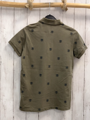 Benetton  T-Shirt  Gr. 158  kiwi graue Totenköpfe gelbes Label Polokragen 