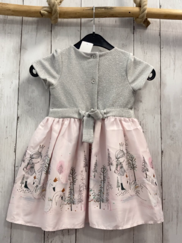   Kleid  Gr. 92  silber Glitzeroberteil mit Schleife rosa Rock mit Tannen Schwänen 