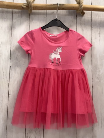   Kleid  Gr. 98  pink Oberteil mit Einhorn Tüllüberrock