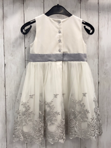 Camilla Kleid Gr. 98  weiß Samtoberteil Tüllrock mit silber Glitzerstickerei