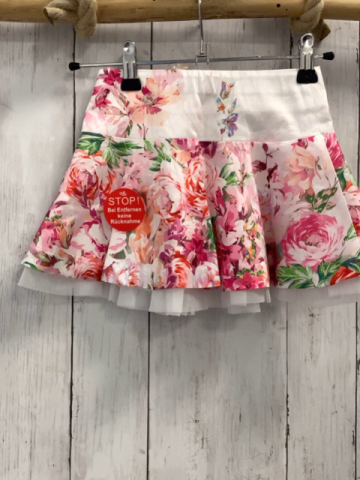 neu Laura Biagiotti Rock Gr. 104  weiß rosa Blumen Tüllunterrock Brosche