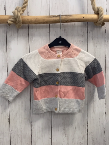 H&M  Strickjacke  Gr. 68  rosa weiß grau hellgraue Streifen 
