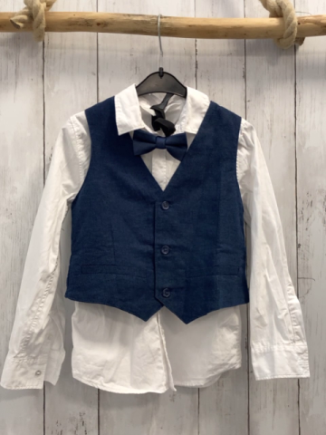 3tlg H&M Hemd + Weste + Fliege Gr. 116  weiß + blau