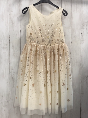 H&M Kleid Gr. 140  beige goldene Pailetten 