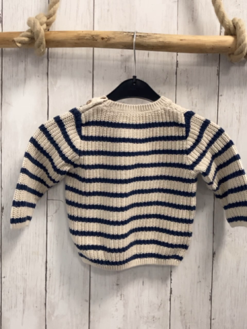 H&M  Pullover  Gr. 80  hellgrau blaue Streifen Strick Rippen 