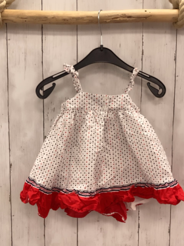 GAP  Kleid  Gr. 74  weiß blau rote Sterne + roter Rüschensaum 