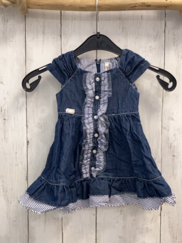 Laura Biagotti  Kleid  Gr. 68  blau jeans + blau weiß gestreifte Rüschen + Netzrüschen 