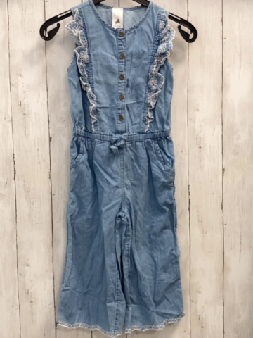  Jumpsuit  Gr. 110  blau Jeans Rüschen mit weißer Lochstickerei 