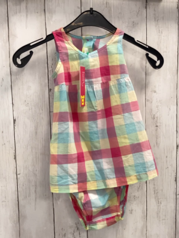 neu 2tlg Benetton  Kleid + Höschen  Gr. 68  pink gelb hellblau weiß kariert NP 14,95 € 