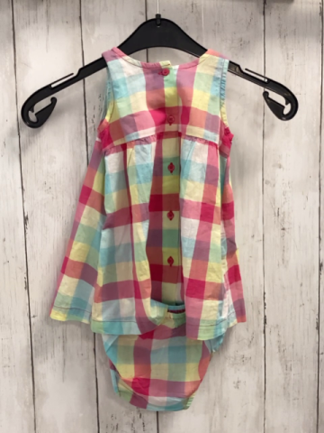 neu 2tlg Benetton  Kleid + Höschen  Gr. 68  pink gelb hellblau weiß kariert NP 14,95 € 