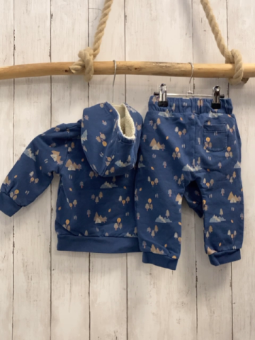 2tlg  Pullover + Jogginghose  Gr. 74  blau Berge Tannen Kapuze mit Teddyfutter 
