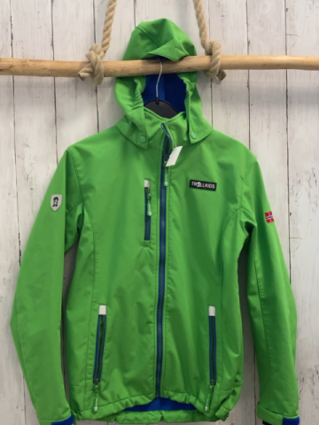 Trollkids  Softshelljacke  Gr. 164  hellgrün blauer Bund Kapuze 