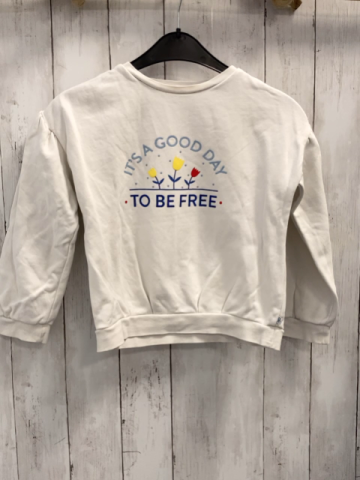 Okaidi  Pullover  Gr. 128  weiß Blumen Schrift 