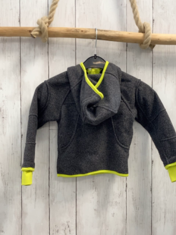 H&M  Fleecejacke  Gr. 92  grau Kapuze Hellgrüner Bund + Reißverschlüsse 