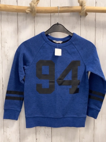 H&M  Pullover  Gr. 122/128  blau grau meliert schwarze Schrift 