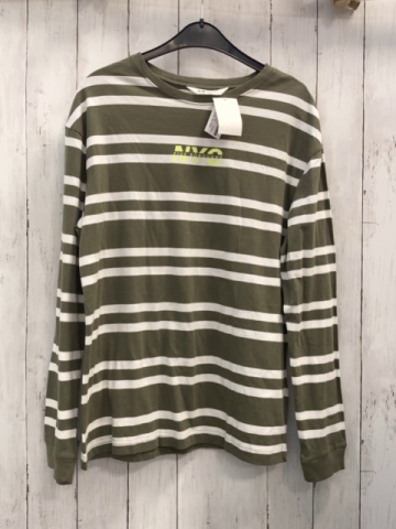 neu H&M  Langarmshirt  Gr. 170  kiwi weiße Streifen hellgrüneSchrift 