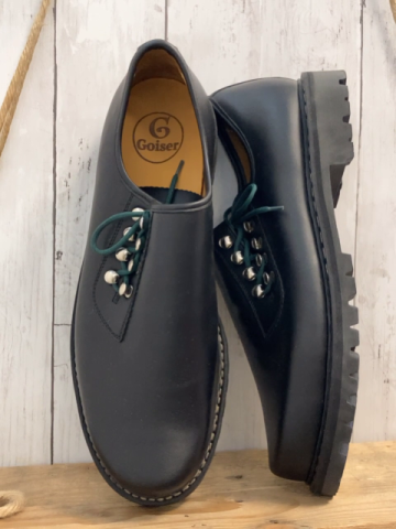 Goiser  Trachtenschuhe  Gr. 43  schwarz seitliche Schnürung mit grünem Schnürsenkel