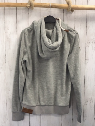 Naketano  Pullover  Gr. 158/164  grau Fleece Kapuze braune Applikationen + Kordel