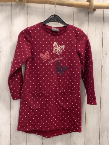  Kleid Gr. 122  rot rosa Punkte Schmetterlinge
