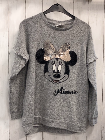 Disney  Pullover  Gr. 158  hellgrau grau meliert Strick Minnie Mouse mit Pailettenschleife 
