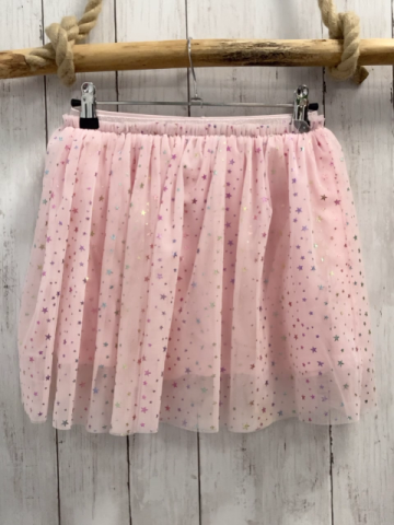   Rock Gr. 122  rosa Tüllüberrock mit bunten glänznden Sternen 