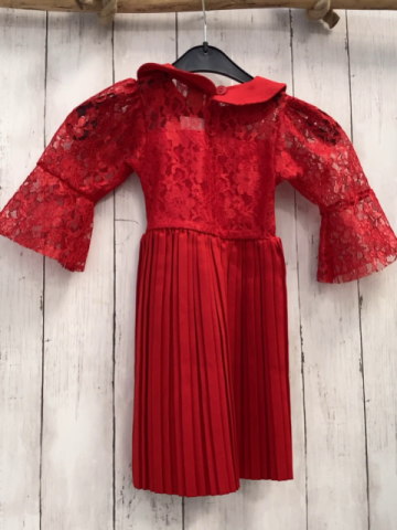   Kleid  Gr. 92  rot Oberteil mit Stickerei Faltenrock 