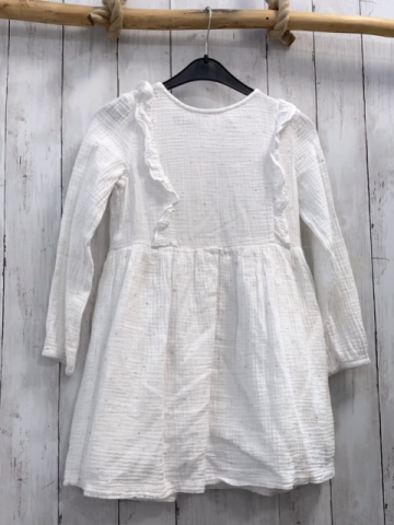 Okaidi  Kleid  Gr. 128  weiß Struktur silber Punkte Rüschen 