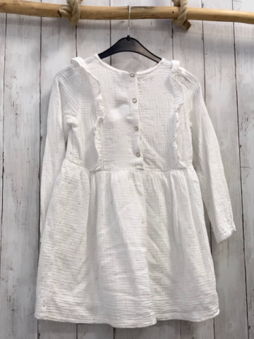 Okaidi  Kleid  Gr. 128  weiß Struktur silber Punkte Rüschen 