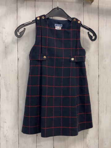 Jacadi  Kleid  Gr. 116  blau rote Karos Gürtelband mit goldenen Knöpfen