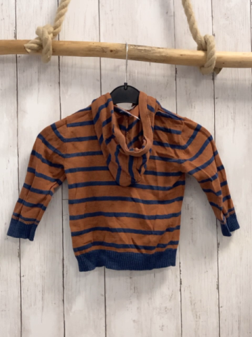 HM& Pullover  Gr. 86  rotbraun blaue Streifen Strick Kapuze Bauchtasche 
