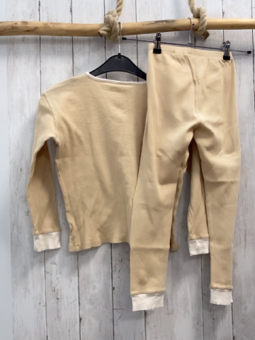 2tlg Zara  Schlafanzug  Gr. 128  beige Struktur creme Bund 