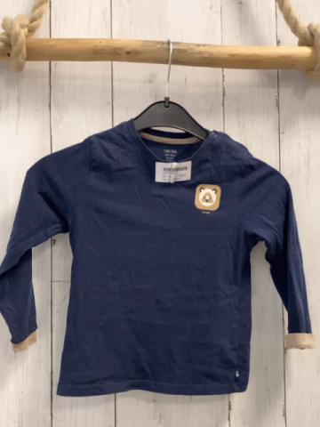 Obaibi Langarmshirt  Gr. 86  blau Tierkopf ocker weißer Streifenbund 