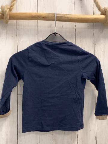 Obaibi Langarmshirt  Gr. 86  blau Tierkopf ocker weißer Streifenbund 