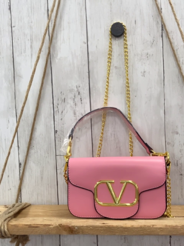 neu  Tasche  rosa schwarzer Bund goldene Ketten 