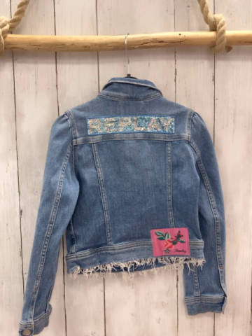 Replay  Jeansjacke  Gr. 116  blau weißer Fransensaum 
