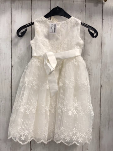 Keedo  Kleid  Gr. 98  weiß zweilagig Überkleid mit Stickerei Schleife 