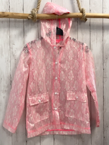 neu Esprit  Regenjacke  Gr. 140  weiß pink weiße Blumen Kapuze 