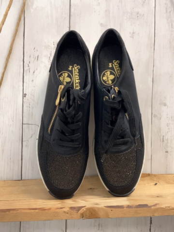 Rieker  Schuhe  Gr. 40  schwarz mit golden Glitzer + goldenen Reißverschlüssen 