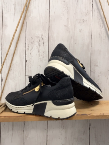 Rieker  Schuhe  Gr. 40  schwarz mit golden Glitzer + goldenen Reißverschlüssen 