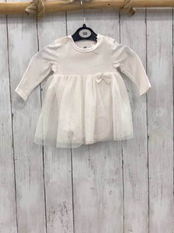 H&M  Kleid  Gr. 62  weiß Tüllüberrock mit goldenen Glitzerpunkten 