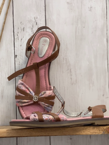   Sandalen Gr. 38  braun + rosa bunte Punkte 