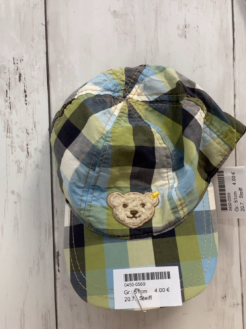 Steiff  Kappe  Gr. 51cm  schwarz kiwi hellblau weiß kariert 