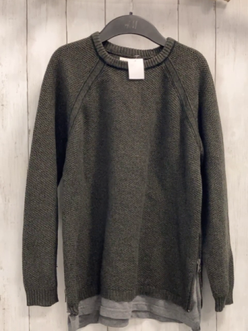 Zara  Pullover  Gr. 152  graugrün Struktur hellgrauer Saum seitliche Reißverschlüsse 